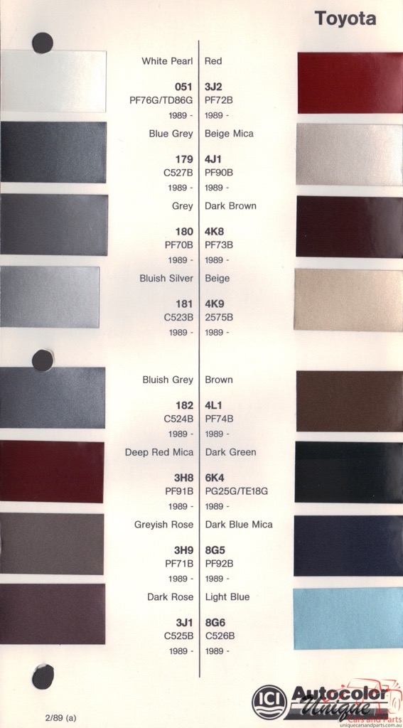 1989 - 1991 Toyota Paint Charts Autocolor